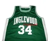 カレッジイングルウッド高校バスケットボールジャージーポール34ピアスジャージースロークバックグリーンステッチ刺繍カスタムメイドビッグサイズS-5XL