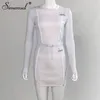 Casual moda reflexivo listrado dois peça roupas mulheres manga longa top e mini saia conjuntos 2019 outono branco conjunto novo