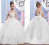 Sheer Short Sleeves Lace A Line Flower Girls Dresses Tulle Applique Beaded Ruffles Princess Birthday Girls' Pageant Party Dresses BA5120