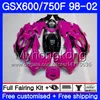 Corpo Para SUZUKI GSXF 750 600 GSXF750 1998 1999 2000 2001 2002 292HM.71 GSX 600F 750F KATANA GSXF600 rosa rosa estoque 98 99 00 01 02 Carenagem