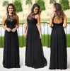 2020 Seksi Uzun Siyah Nedime Elbiseler Şifon Halter Boyun Ucuz Dantel Country Nedime Elbise Düğün Törenlerinde Ücretsiz Kargo