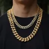 TBTK Rostfritt stål Mens smycken Set 20mm Miami Cuban Link Chain Necklace/Armband Full Iced Out Cubic Zirconia NE+BA SETS