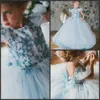 Himmelblaues Tüll-Ballkleid für kleine Mädchen, Festzugskleider für den ersten Geburtstag, Erstkommunionkleider, Prinzessinnen-Camouflage-Blumenmädchenkleider