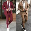 Burgundowe mężczyzn garnitury modowe na smoking ślubny Slim Fit Groom Wear Prezenta