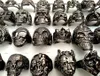 30pcs Big Head Design Mixed Mens Black or Dark Gray Skull Rings Skeleton Gothic Punk Rocker Cool Ghost Rings Unique Vintage Retro Jewelry