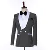 Prawdziwy obraz Ślub Tuxedos Szal Lapel Wine One Button Groom Mężczyźni Garnitury Prom Ślubny Blazer (Kurtka + Bow + Spodnie) Tajemniczy