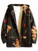 Zaful tidning Flower Letter Graphic Print Hooded Jacka Bomullsmän Vintage Print Button Pocket Coat Daily Outdoor Jackets