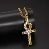 Fashion-out Ankh Cross Hanger Kettingen voor Mannen Vrouwen Luxe Designer Roze Diamond Cross Hangers Gouden Cubaanse Link Collier Cadeau