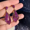 Pendientes de moda para mujer, joyería de boda de lujo, pendientes colgantes de pétalos de flores de diamante completo, joyería colgante de hoja de diseñador de marca