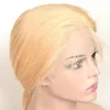 Perruques Lace Front wig brésiliennes vierges, cheveux humains lisses, couleur blond 613 #, 13x4, brin réglable, 10-30 pouces