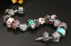 Fashion luxury designer cute lovely heart crown diy diamond crystal European glass beads vintage charm bracelet for woman girls 20cm