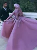 Dubai Purple Mermaid Muslim Wedding Dresses High Neck Lace Applique With Detachable Train Bridal Gowns Plus Size Saudi Arabic Wedding Gown