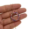 Elegence einfache schwebende Kreis-Anhänger-Halskette mit Mikropavé-Regenbogen, bunte CZ-Roségold-Farbkette für Frauen, Femme, Liebesgeschenke