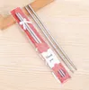 100 paires/lot expédition rapide nouvelles baguettes en acier inoxydable vaisselle chop stick faveurs de mariage cadeau avec emballage de détail LX1349