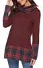 Mulheres Patchwork pliad com capuz Manga Longa gargantilha Blusa de Gola Alta Solta Fit Tops T-Shirt em torno do pescoço Casual casa roupas AAA1767