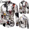 Fashion Casual Trendy Men's Luxury Slim Fit Floral Shirt Lapel Long Sleeve Dress Shirts Casual Tee Tops Business Formal Shirts