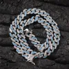 8mm Miami Cubaanse link ketting iced out blauw zirkoon wit goud Cubaanse link kettingen ketting mode hiphop sieraden