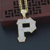 MCSAYS 힙합 쥬얼리 CZ 전체 크리스탈 문자 P 펜던트 골든 아이스 아웃 Bling Bling Necklace Rapper Mens 패션 액세서리 SS