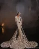2020 Vestidos de casamento de sereia vintage vestidos de jóia Pescoço apliques lace varredura trem manga longa vestidos de noiva feitos por boho vestidos de novia