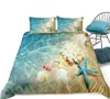 Juego de cama oceánica, juego de funda nórdica de playa costera, juego de cama de estrella de mar azul, textiles para el hogar de concha para niños y adolescentes, colcha de verano, funda de edredón T208933200