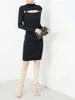 Christmas ins wholesale runway new hot fall Hign-End Crew neck Long sleeves Button Panelled Hollow out Party Dresses