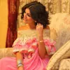 Utanför axelkvällsklänningen Saudiarabien Rosa Chiffon Guldapplikationer Prom Dresses Vintage Party Dress Vestidos de Festa