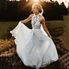 Lace Chiffon Boho Wedding Dress Halter Beads Leenge A Line Bohemian Bridal Downs Robe de Mariage 2020 Outdoor Wedding Dresse311p