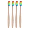 Escova de dentes de bambu do arco-íris de madeira Escova de dentes de bambu da cabeça de cerdas macias Escova de dentes de bambu