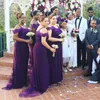 Robes de demoiselle d'honneur pourpre africaine grande taille sur l'épaule bretelles spaghetti longue robe de demoiselle d'honneur pays dentelle mariage invité porter 2020