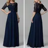 Sexy See-through Long Bridesmaid Dresses Jewel 1/2 Sleeves Custom Made Maid Of Honor Dress Chiffon Formal Party Gowns With Bow