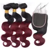 Brasiliano Ombre 1b / 99J Wave Body Wave Capelli per capelli umani con chiusura a pizzo