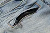 FRANKRIJKSTIJD # 1051 # Mens verfraaid geribbelde stretch Motobroek Old School Washed Biker Blue Jeans Slanke broek 29-42