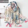 VISROVER tropical print scarf with tassel fashion summer viscose cactus scarf shawl women flamingo lady beach Boho Kawii scarves