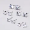 12 month 12pairs Platinum Genuine Real Pure Solid 925 Sterling Silver Stud Earrings Jewelry Clear Purple Cubic Zircon Female Earrings