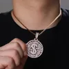 Hot Sale Iced Out Round US Dollar Money Necklace Gold Silver Rose Gold Plated Cubic Zircon Mens Hip Hop Jewelry Gift