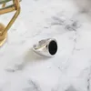 925 Sterling Silver Round Black Emal Open Size Ringar Fina smycken Kvinnor Justerbar uttalande Ring Alla hjärtans dag gåvor