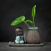 Grön Radish Flower Pot Keramisk Lucky Bamboo Mynt Gräs Hydroponic Plant Vase Glass Potted Succulents Utensils Dekoration Tillbehör