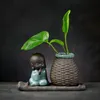 Green Radish Flower Pot Ceramic Lucky Bamboo Coins Grass Hydroponic Plant Vase Glass Potted Succulents Utensils Decoration Accessories