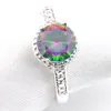 LuckyShine Classic Vintage Fire Round Rainbow Mystic Topaz Rings 925 Silver Zircon Women Lover's Ring for Holiday Wedding Par288n