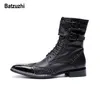 Batzuzhi Brand New Homens Sapatos de Ponta de Metal Apontado Homens Bota Cavaleiro zapatos de hombre Preto Botas de Combate de Couro Genuíno para Homens Bota