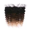 # 1B / 4/27 Noir Brun et Miel Blonde Péruvienne Vierge Huamn Cheveux Tisse 2Bundles Deep Wave avec 3Tone Ombre 13x4 Lace Frontal Closure