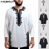 Vêtements ethniques INCERUN Style africain hommes à manches longues t-shirts impression col en V ample respirant Dashiki hauts 2021