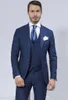 Custom Made Slim Fit Dwa Przyciski Groomsmen Lapel Groom Tuxedos Blue Men Garnitury Ślub / Prom Best Man Blazer (Kurtka + Spodnie + Kamizelka)