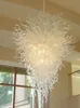 ランプホワイトガラスクリスタルシャンデリアライトLEDライトソースアートデコローム装飾吹雪ガラス吊り鎖シャンデリア