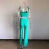 KGFIGU Geripptes zweiteiliges Set 2019 Sommer-Crop-Tops und weite Beinhosen lässige Strick-Matching-Sets Damenbekleidung T200116