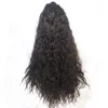 Braziliaanse #4 Donkerbruine Lange Losse Krullend Golvende Volledige Pruiken 10% Menselijk Haar Hittebestendige Lijmloze Synthetische Lace Front Pruiken voor Zwarte Vrouwen