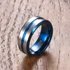 Mannen gepolijst gegroefde wolfraamcarbide ringen 8 mm blauw geborsteld gehamerd trouwringen stap rand RING maat 6-13213w