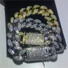 Bracciale Hiphop maschile di lusso Vecalon Braccialetti per anniversario di festa in oro bianco con diamanti riempiti per uomo Fashion Rock Jewerly