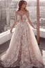 2020 Fairy Prom Dresses Deep V Neck Full Lace Appliques Illusion A Line Evening Dress Party Wear Custom Made Long Sleeves Red Carpet Gowns