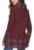 Kvinnor patchwork pliad hoodie långärmad choker turtleneck blus lös passform tops t-shirt pullover runda hals casual hem kläder aaa1767